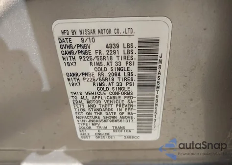 2011 Nissan Rogue Sv z USA, uszkodzony, nr VIN JN8AS5MT9BW561317